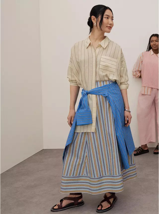 Blue Poplin Stripe Woven Midaxi Skirt 12 | Tu Clothing