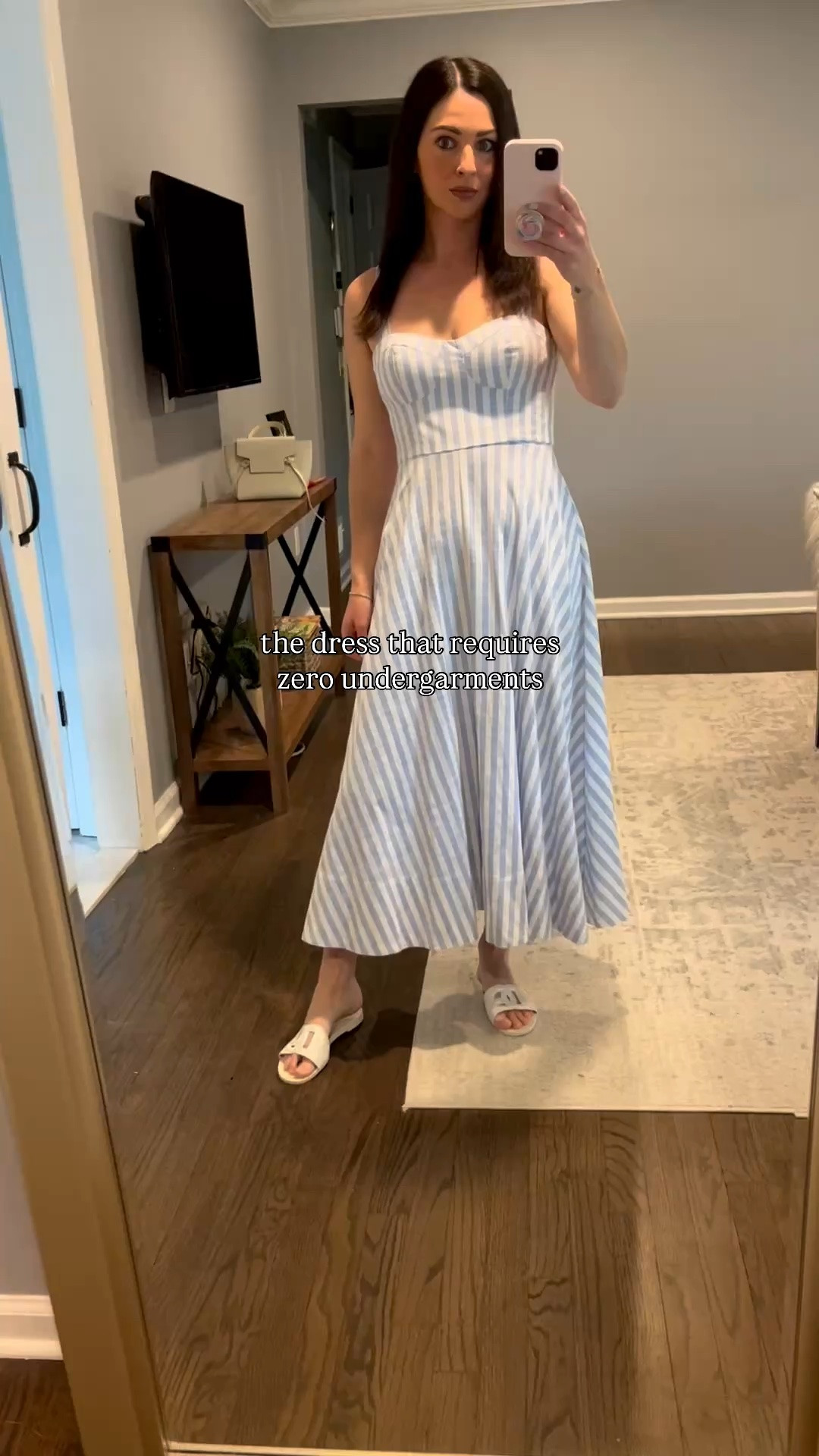The dress that requires zero undergarments 👏☀️ This blue and white striped midi dress is officially one of my favorite easy summer outfits. The built-in bra cups make it so comfortable and effortless to wear — no strapless bra, no layering, no fuss. Just throw it on and instantly look put together ✨

I love the flattering midi length because it works with everything from sandals and flats to heels, making it perfect for summer vacations, brunch dates, baby showers, beach dinners, and everyday wear. The classic stripe pattern gives it that timeless coastal vibe that never goes out of style 🤍💙

An easy, versatile summer dress you’ll reach for again and again. I’m wearing a size Small

@ASTR the Label 
#LTKStyle #LTKFinds #LTKSummer #SummerDress #MidiDress #EffortlessStyle #VacationOutfit #ClassicStyle #EverydayOutfit #SummerFashion

#LTKootd #LTKPetite #LTKWedding