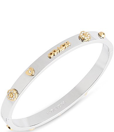 COACH Signature Flower and Heart Motif Bangle Bracelet - Silver/Gold | Dillard's