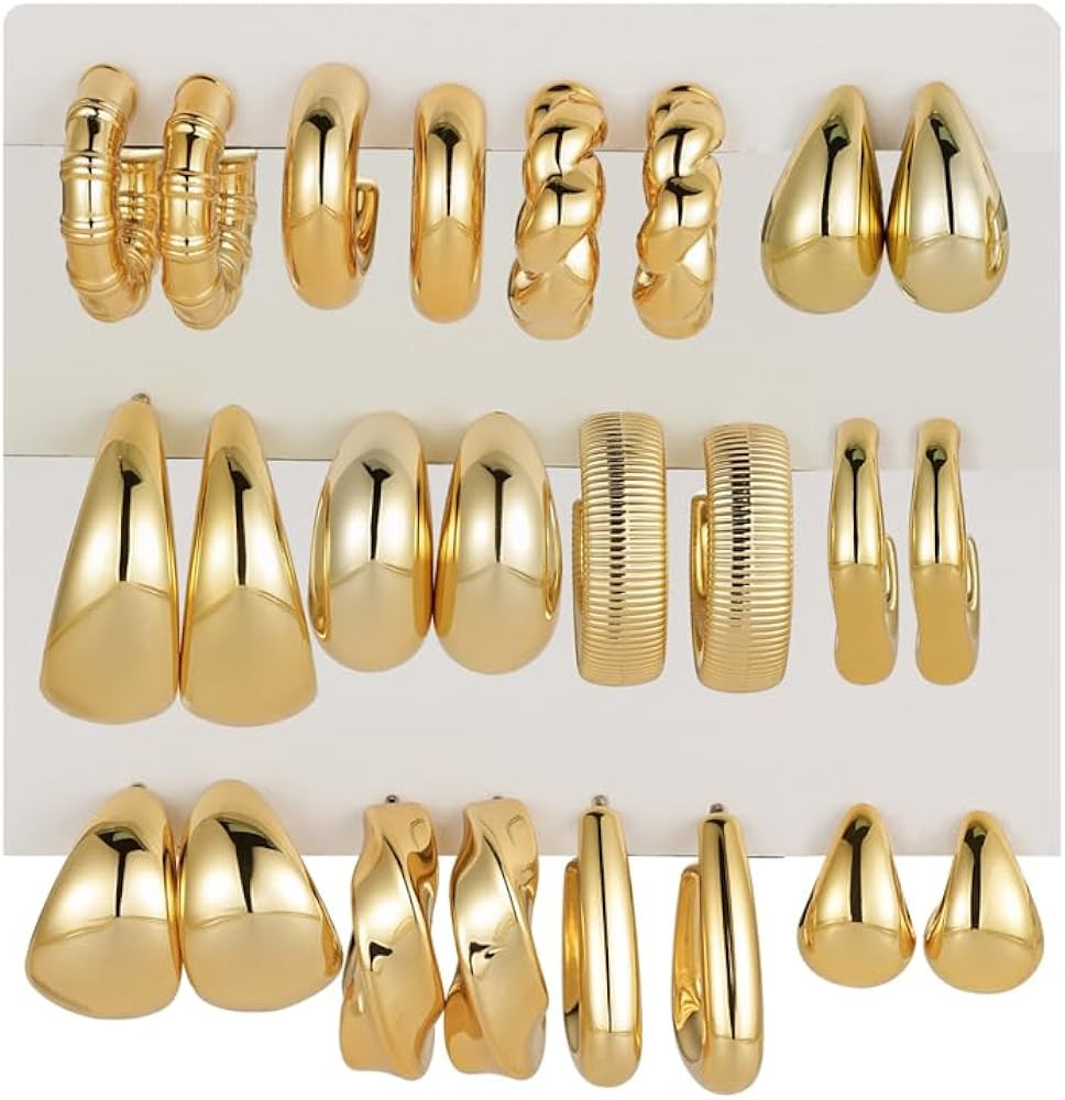 Chunky Gold Earrings for Women Trendy Lightweight Hypoallergenic Thick Gold Plated Earrings Set f... | Amazon (US)