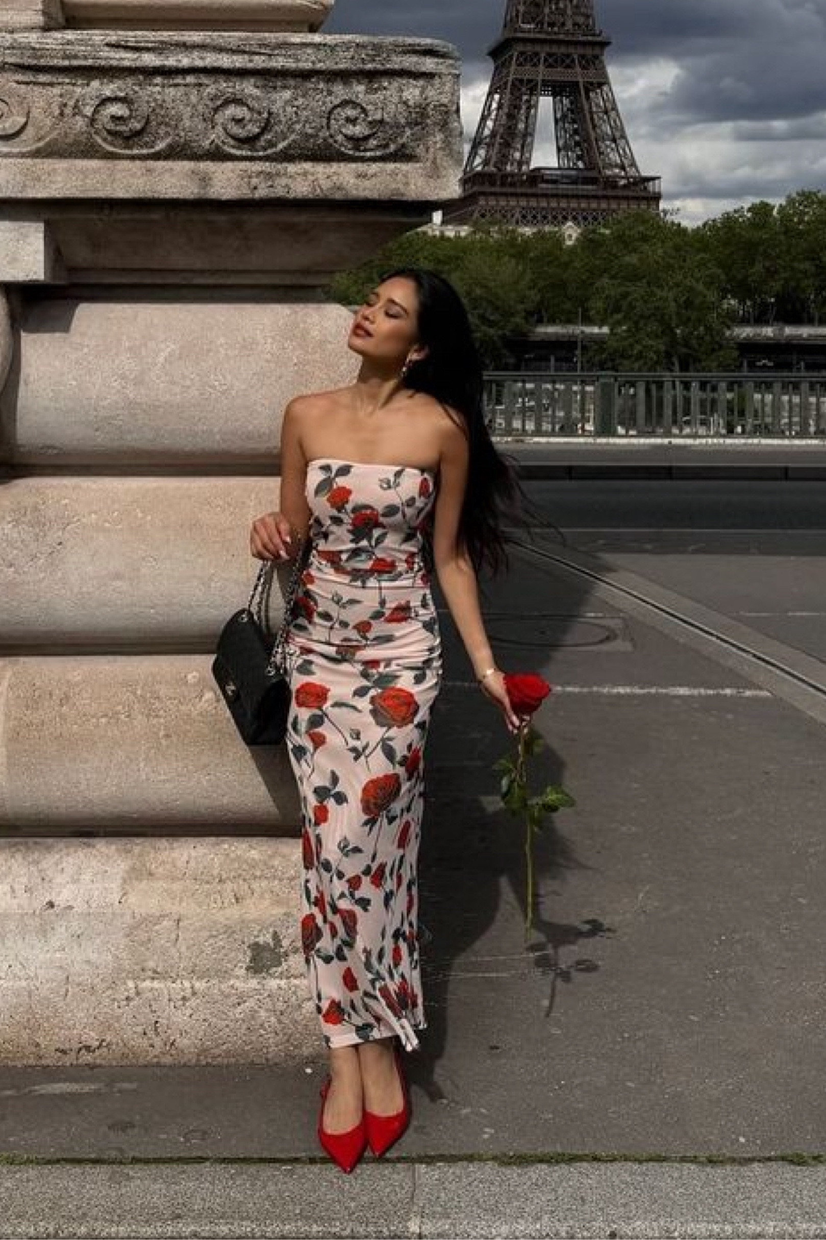 Sexy fall 24 wedding outfit 
Red floral dress
Red pumps 
Chanel quilted Black flap bag 

#LTKFallSale #LTKWedding #LTKStyleTip