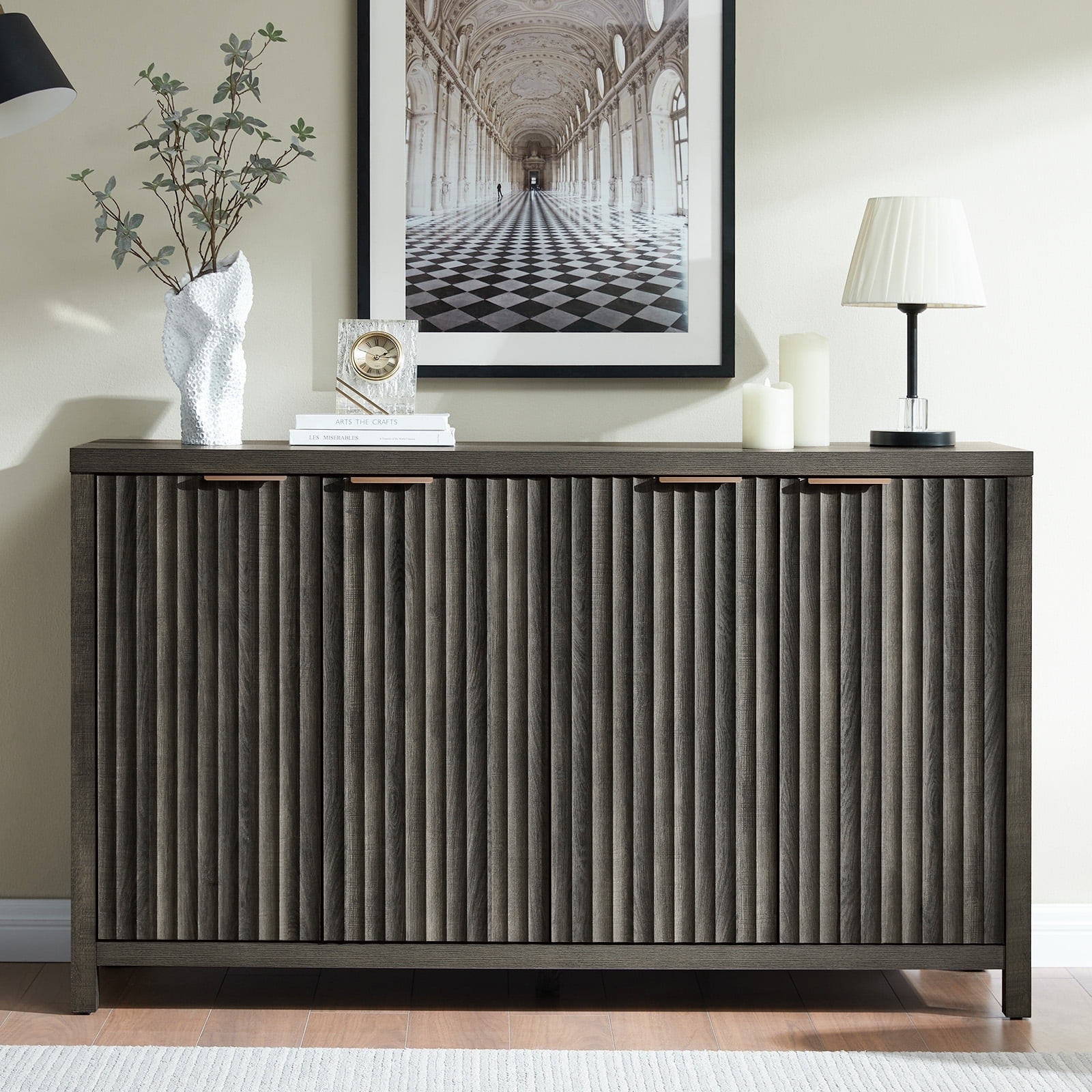 OAKHAM 4 Door Storage Cabinet Fluted Sideboard Large Buffet with Adjustable Shelves, Modern Accen... | Walmart (US)