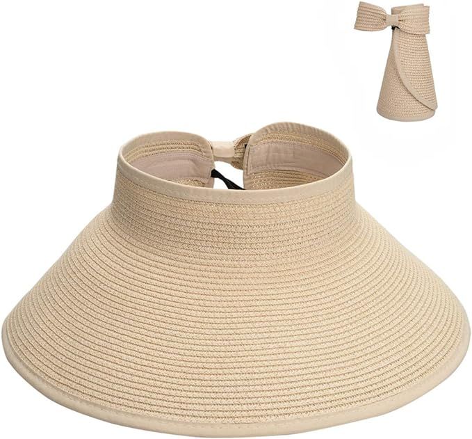 Maylisacc Foldable Straw Sun Visors for Women, Sun Protecetion Wide Brim Sun Hats Adjustable Topl... | Amazon (US)