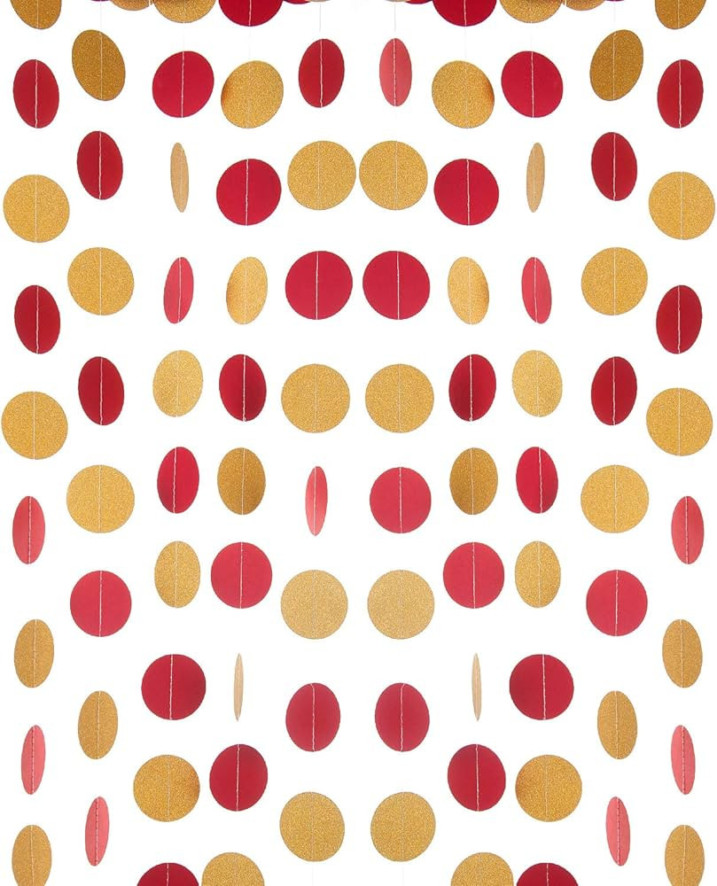 Red and Gold Glitter Paper Garland Circle Dot Party Banner Streamer Backdrop Hanging Decorations ... | Amazon (US)