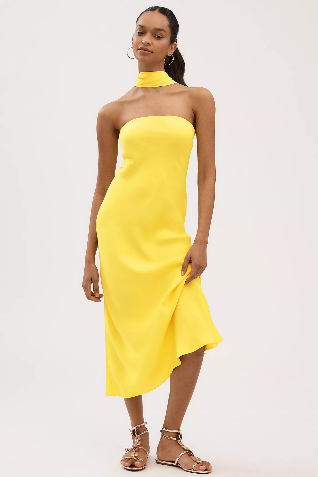 BHLDN Leah Strapless Satin Scarf Midi Slip Dress | Anthropologie (US)