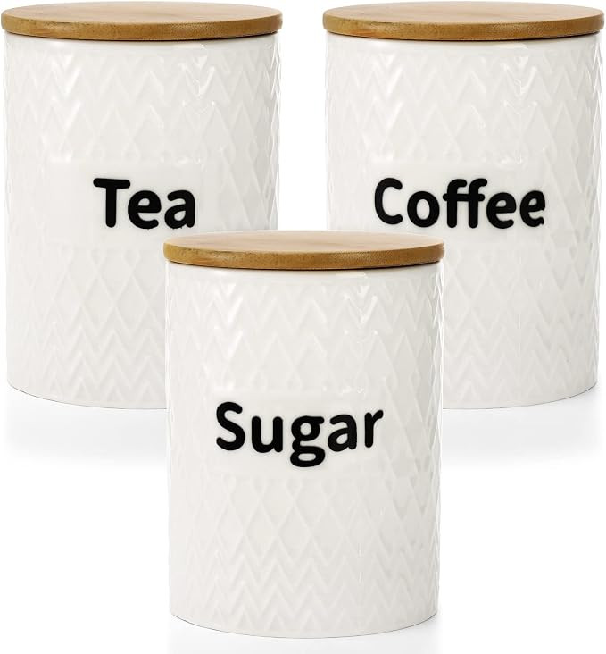 Peohud 3 Pack Ceramic Kitchen Canister Set, 29oz Airtight Food Storage Jars with Bamboo Lids, Tea... | Amazon (US)