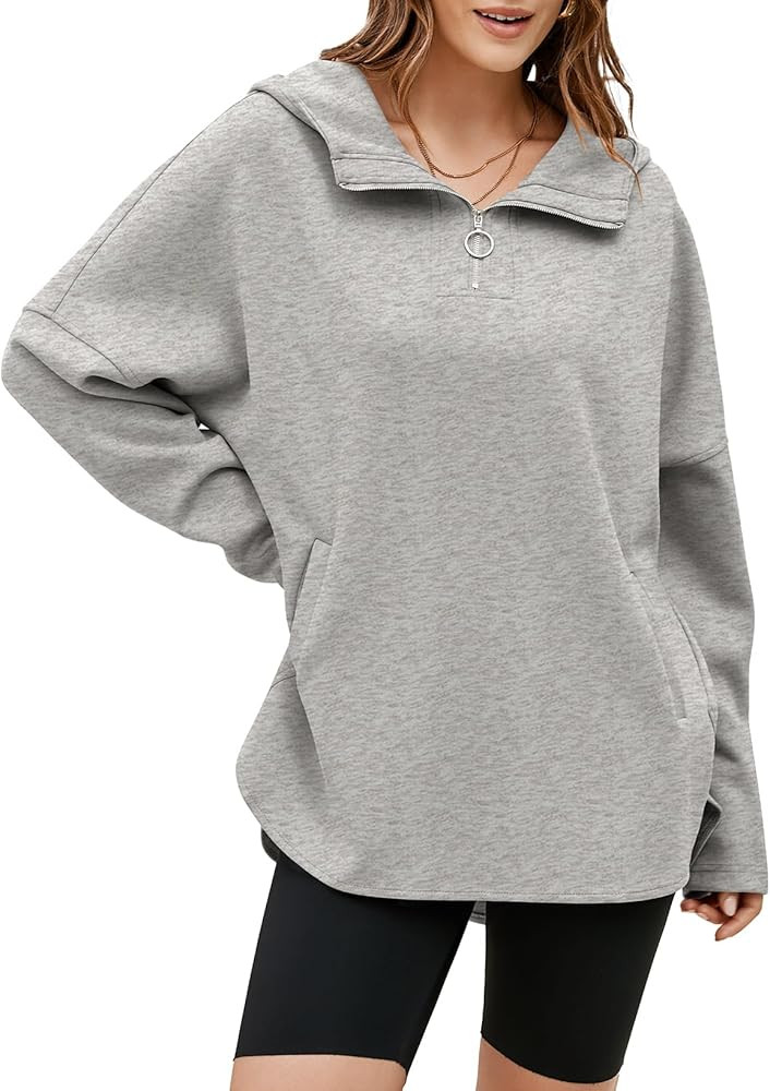 EVALESS Women's Oversized Hoodies Casual Long Sleeve Half Zipper Pocket Sweatshirt Pullover Tops | Amazon (US)