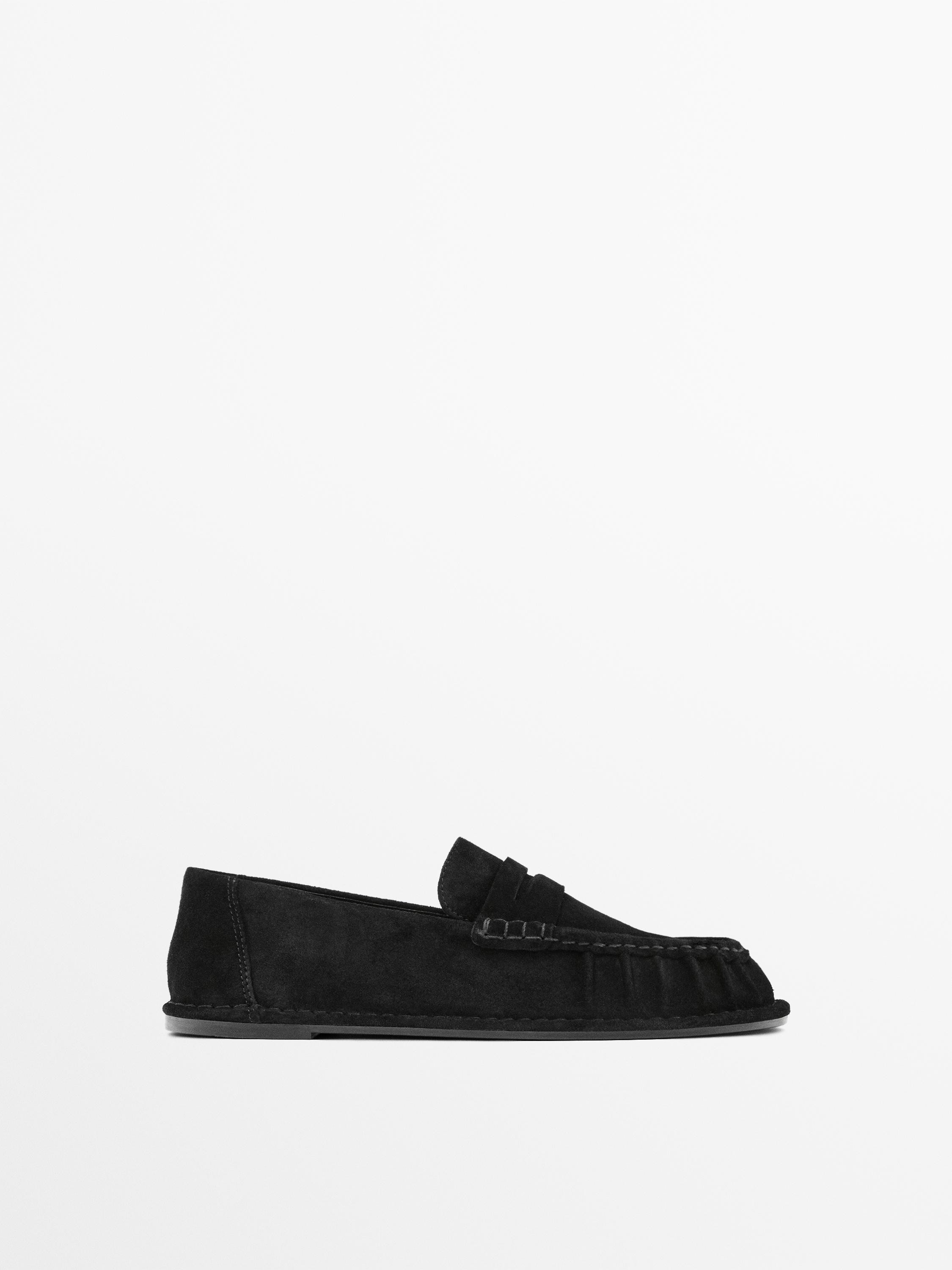 Gathered split leather loafers | Massimo Dutti UK
