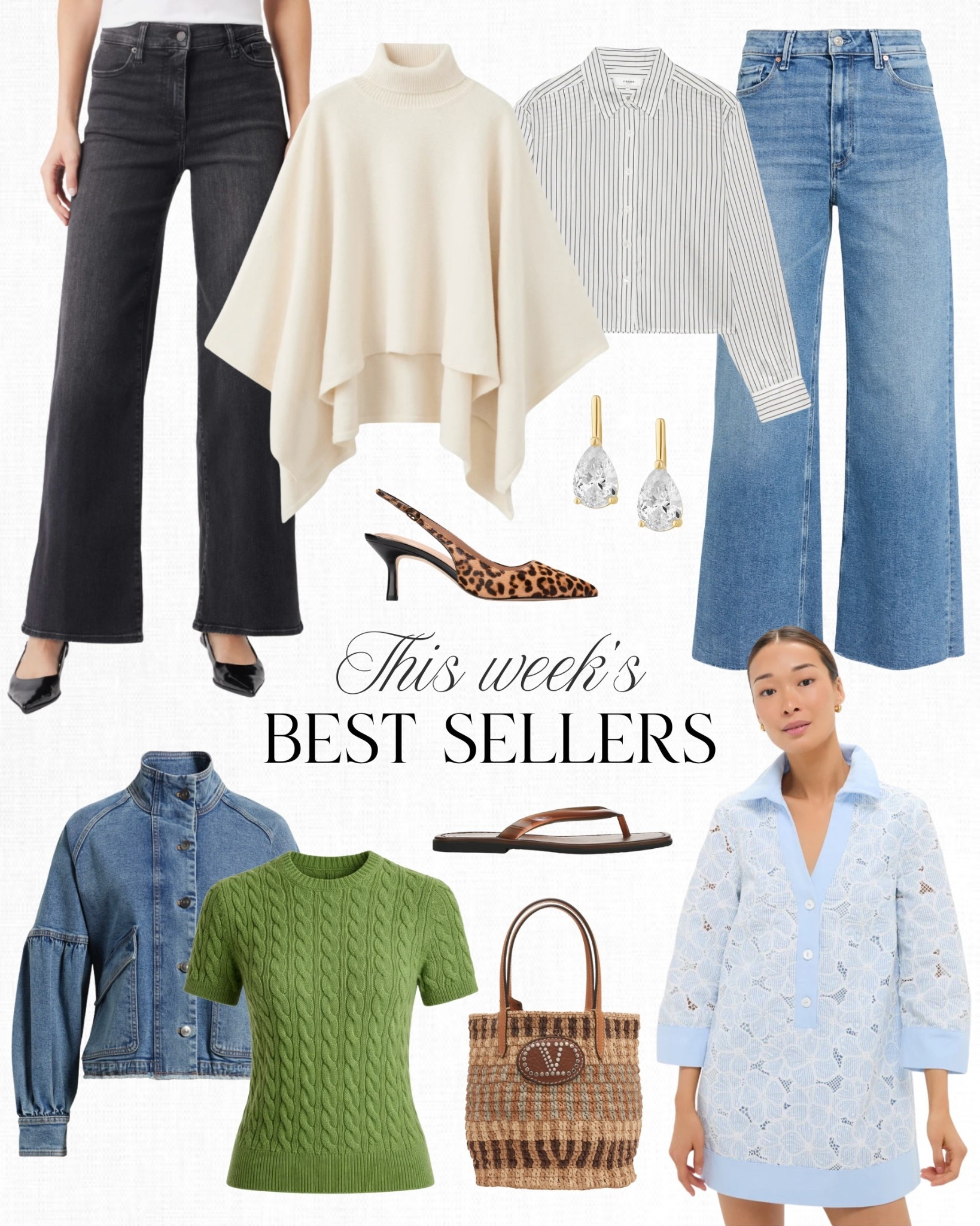 This week’s top 10 best sellers! It might not look like much online, but I can't tell you how much I love this denim jacket! It’s so much cuter in person and for the price it's a steal. I wore this crochet dress in tan all of last summer and I just bought this new blue color that I can't wait to wear. Everyone needs a solid pair of black jeans and I love this faded style which are currently on sale.

#LTKootd #LTKSaleAlert #LTKgrwm