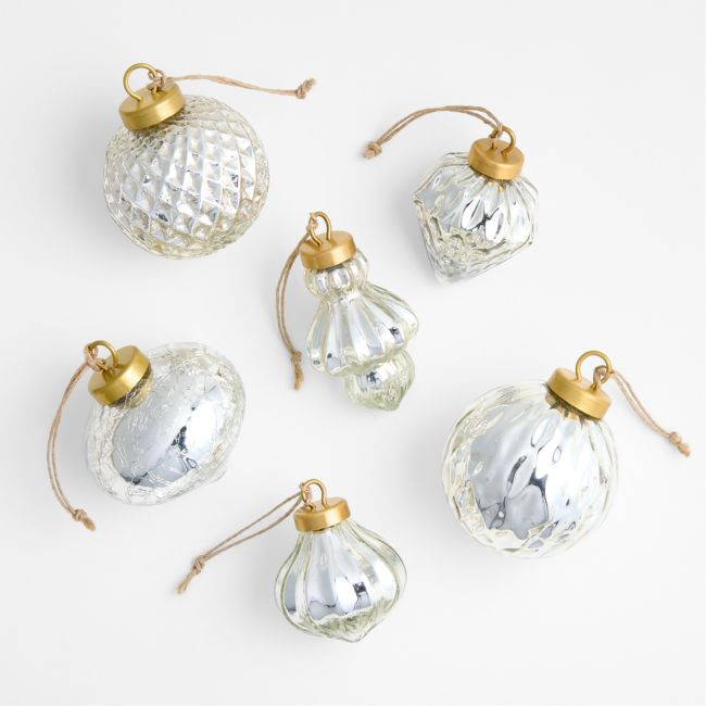Silver Mercury Glass Christmas Ornaments, Set of 6 | Crate & Barrel