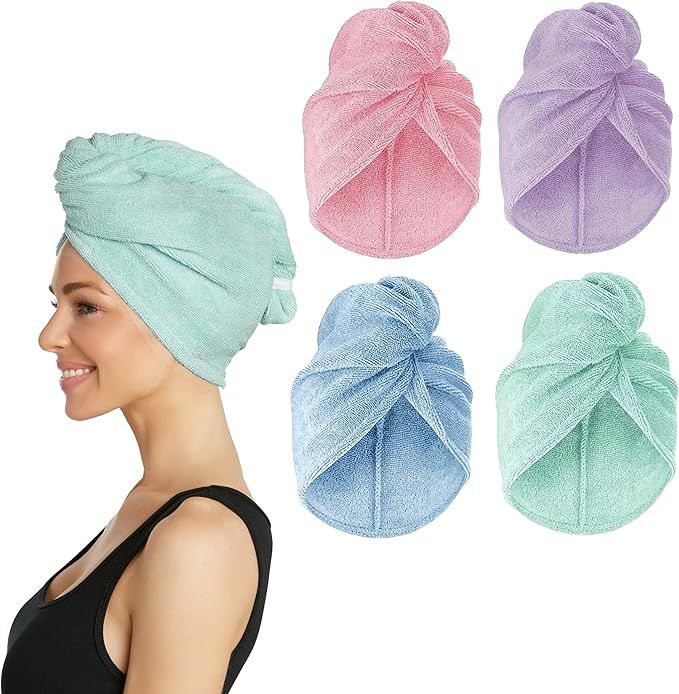 Turbie Twist Microfiber Hair Towel Wrap for Women and Men | 4 Pack | Quick Dry Turban for Drying ... | Amazon (US)