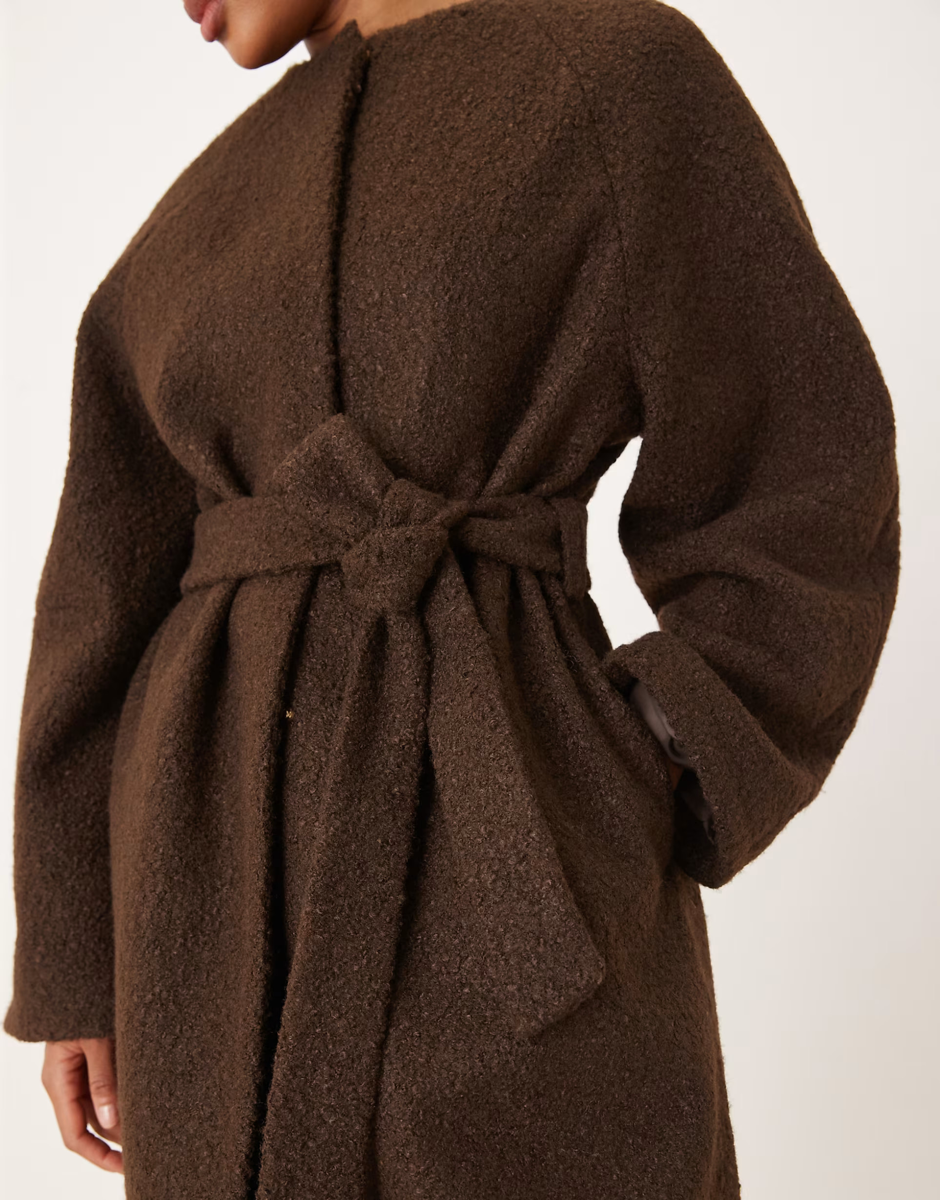ASOS DESIGN Tall collarless boucle longline formal coat in bitter chocolate | ASOS | ASOS (Global)