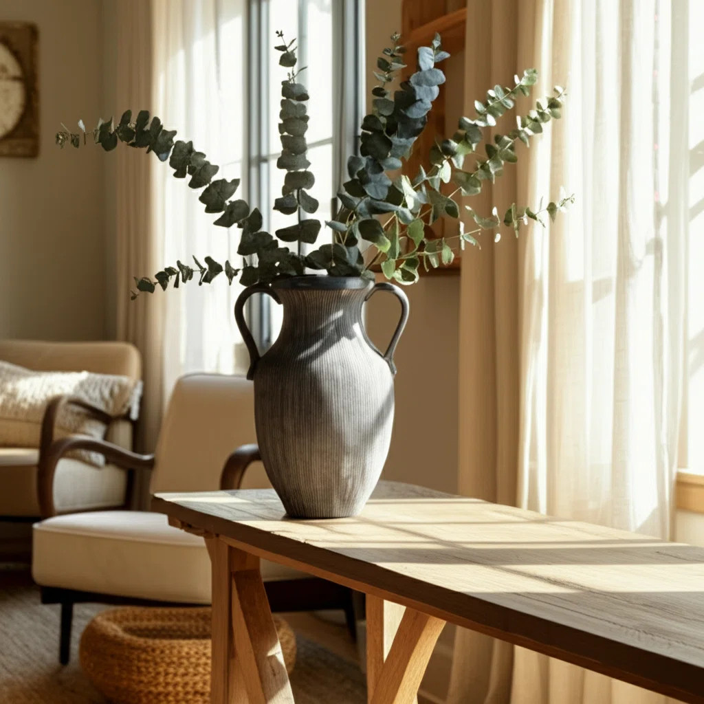 Stoneware Dolomite Vase with Ribbed Texture and Dual Side Handles for Casual Home Decor Transitio... | Wayfair North America