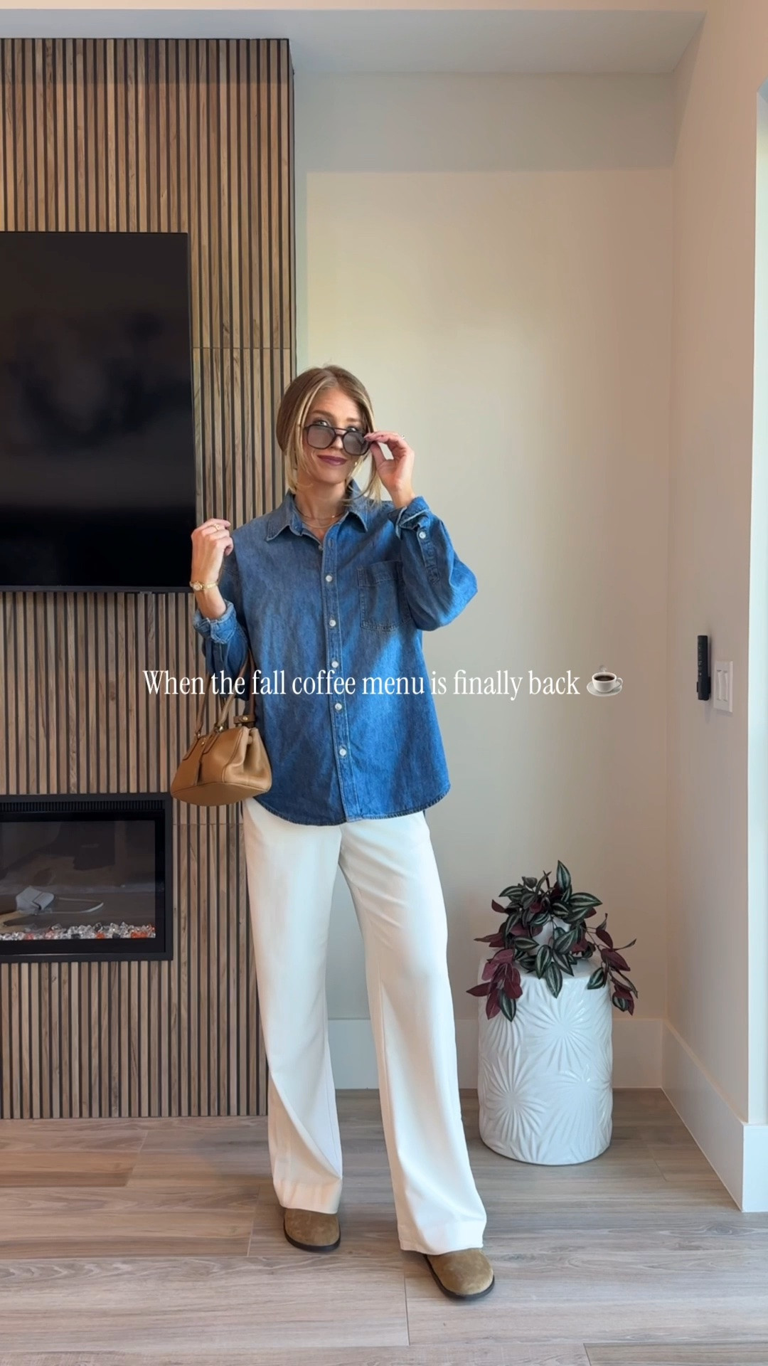 What I would wear to get the first fall coffee of the season ☕️

Target pants: unlike the Aritzia pants they do wrinkle. The Aritzia ones never wrinkle. 
Medium long in both for pregnancy 
Medium in denim button up for extra oversized fit.

#LTKdayinmylife #LTKSeasonal #LTKootd
