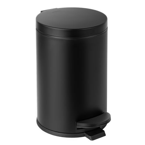 Cesun 1.2 Gallons Small Black Trash Can, Bathroom Garbage Can with Lid and Foot Pedal, Mini Round Wastebasket for Bathroom, Bedroom, Office, 4.5 Liters / 1.2 Gallons, Matte Black | Amazon (US)