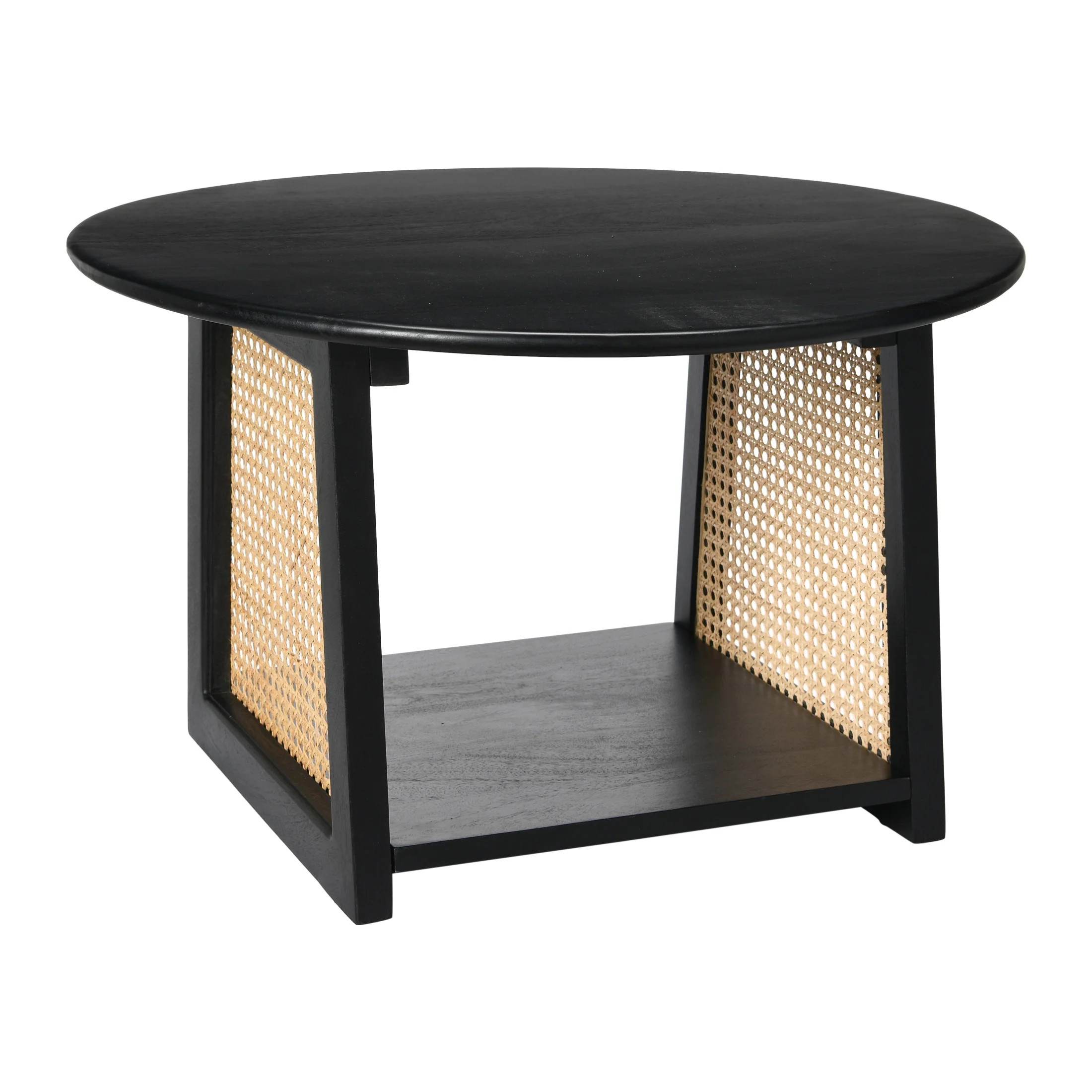 Creative Co-Op Mango Wood and Cane Coffee Table with Shelf, Black - Walmart.com | Walmart (US)