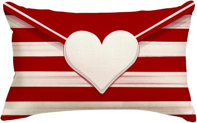 ARGOOFG Striped Envelope Red Heart Valentine's Throw Pillow Cover, 12x20 Inch Red and White Anniv... | Amazon (US)
