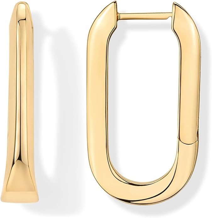 PAVOI 14K Gold Plated Sterling Silver Posts U-Shaped Link Hoop Earrings for Women | Lightweight L... | Amazon (US)