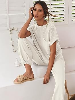 ANRABESS Women's Two Piece Outfits Sweater Sets Knit Pullover Tops and High Waisted Pants Tracksu... | Amazon (US)