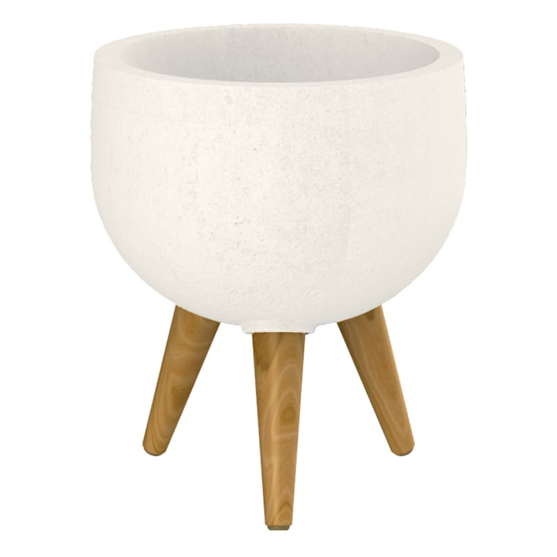 All Weather Proof Off White Round Rustic Outdoor Planter Stand, 19.7" | At Home