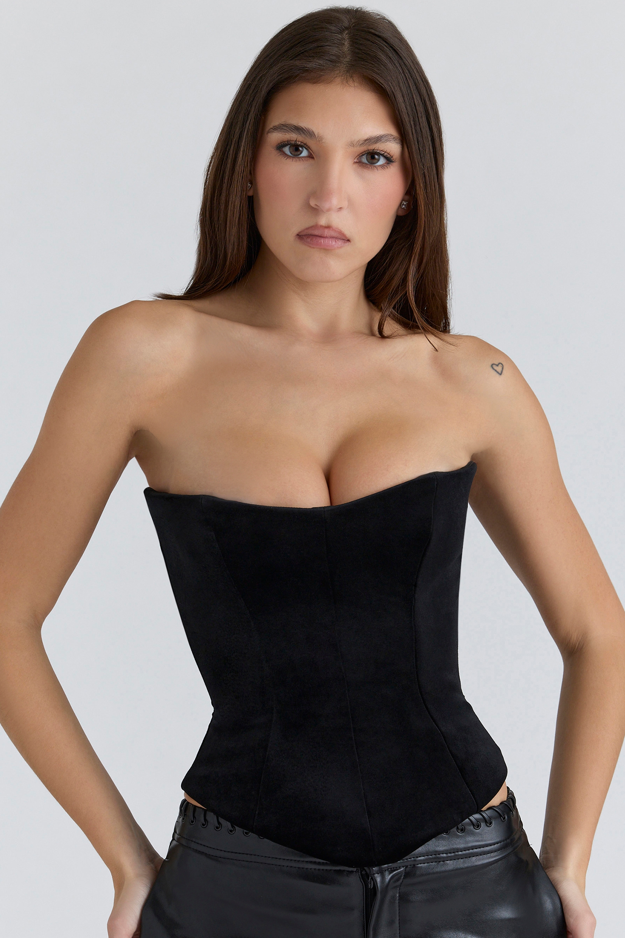black velvet sculpting strapless corset top | House of CB