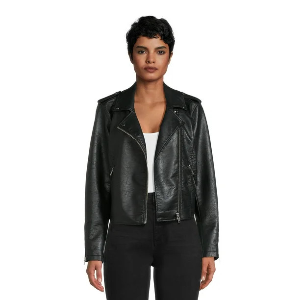 No Boundaries Juniors Faux Leather Moto Jacket | Walmart (US)