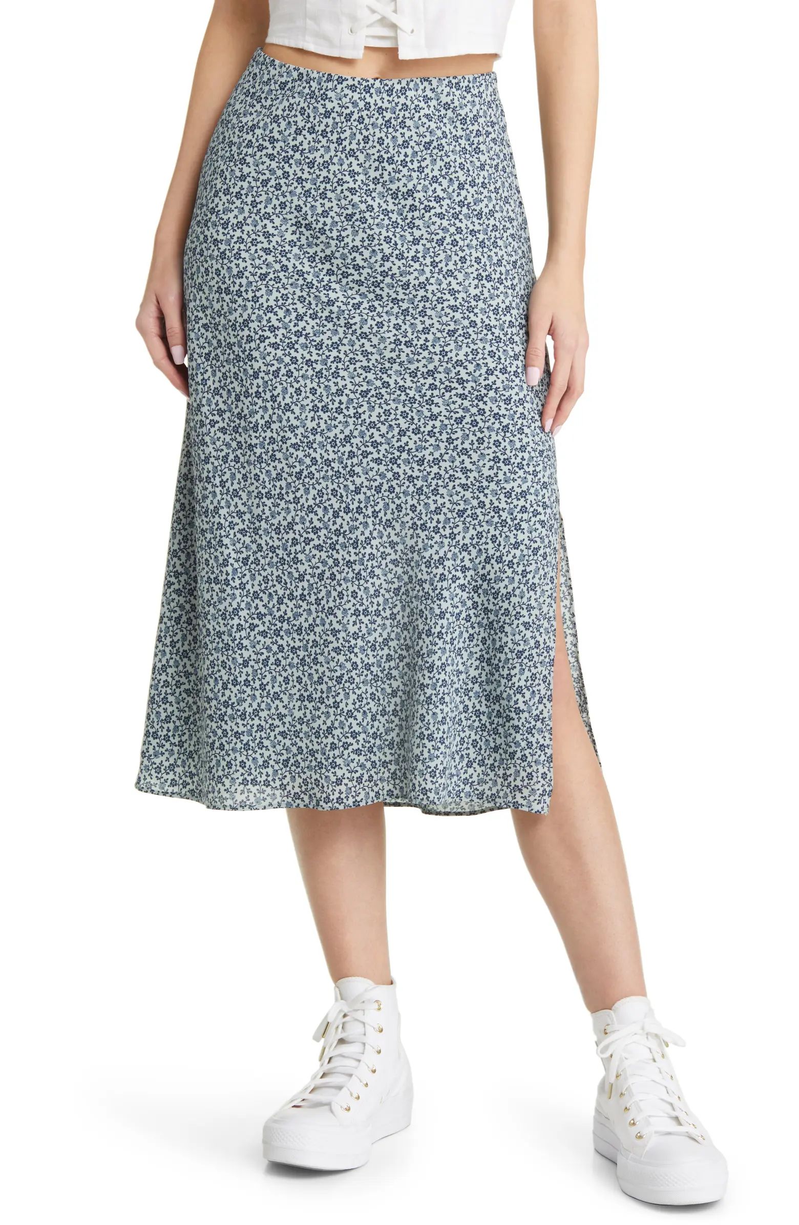 Floral Print Side Slit Midi Skirt | Nordstrom