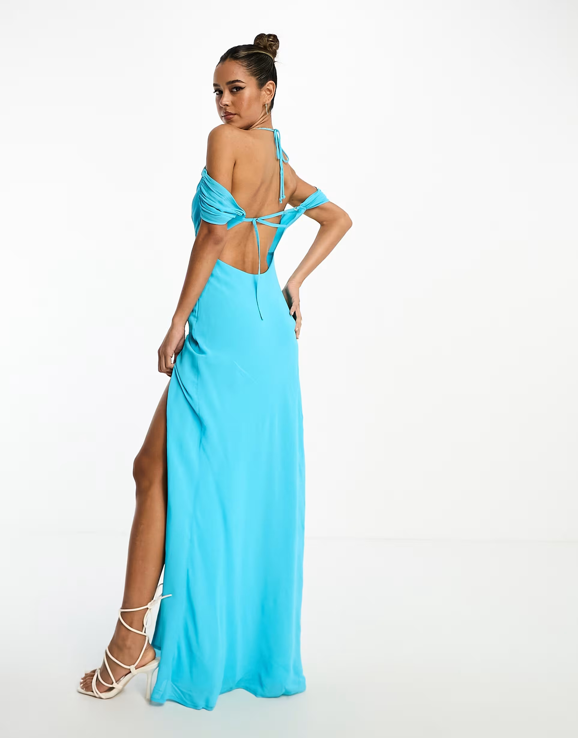 ASOS DESIGN cap sleeve strappy open back bias midi dress in turqouise | ASOS (Global)