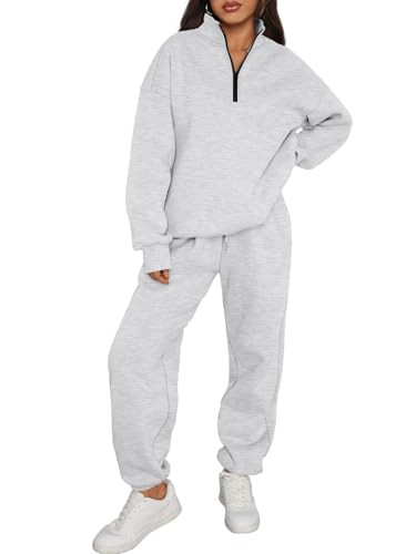 Trendy Queen Womens Sweatsuits 2 Piece Outfits Fall Lounge Sweat Sets Half Zip Sweatshirts with Baggy Sweatpants Grey S | Amazon (US)