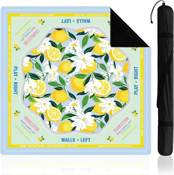 Soulchen Yellow and Blue Lemon American Mahjong Mat with Rules for Table, No Creases, Ships Rolle... | Amazon (US)