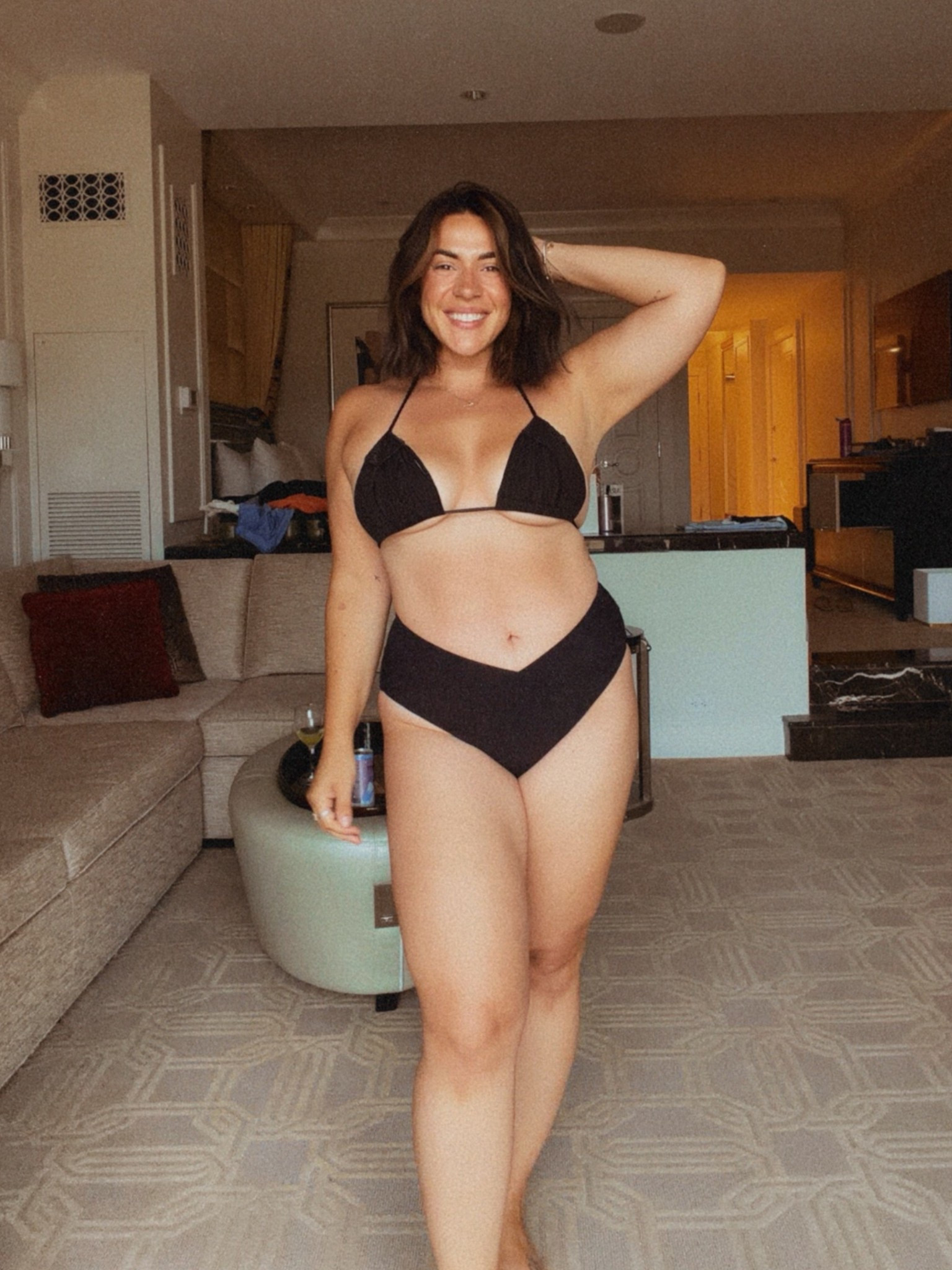 Triangle bikini top so small shop Agua Y Amore and the bottoms are a size M and so smoothing stretchy and comfy! Medium butt coverage. The ribbed version is low stock but the other colors and prints and textured black are stocked! @POPFLEX

#LTKmomlife #LTKMidsize #LTKSwim