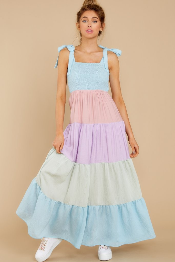 Go For The Bold Pastel Blue Multi Maxi Dress | Red Dress 