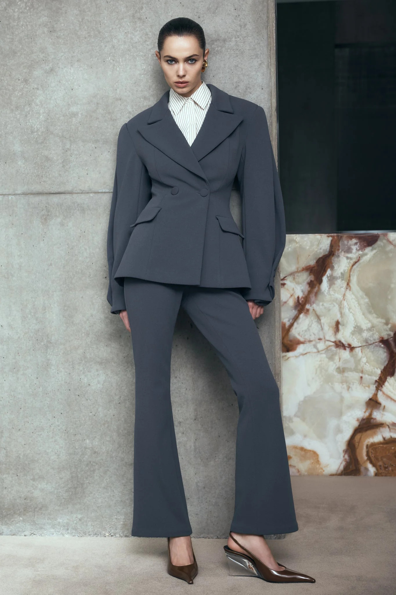 Marion Fit And Flare Pant - Charcoal Shadow | Meshki UK