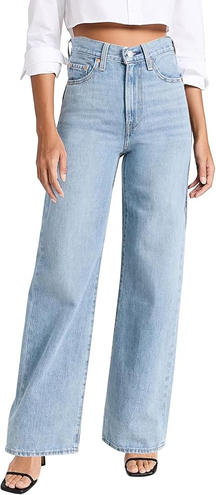 Women's Wide Leg Straight Jeans High Waisted Vintage Stretchy Tummy Control Trendy Recycled Denim... | Amazon (US)