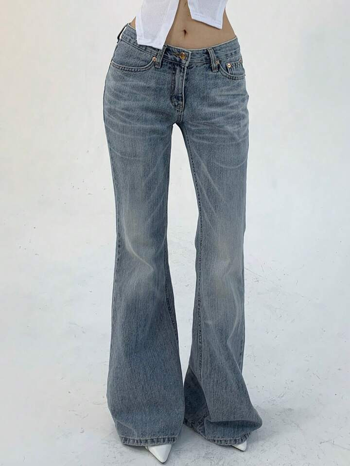 DAZY Women Casual Pocketed Denim Flared Pants | SHEIN