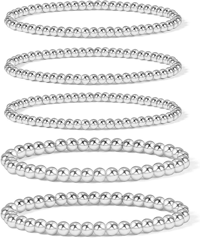 Gold Bead Bracelet for Women,14K Gold Plated Bead Ball Bracelet Stretchable Elastic Bracelet | Amazon (US)