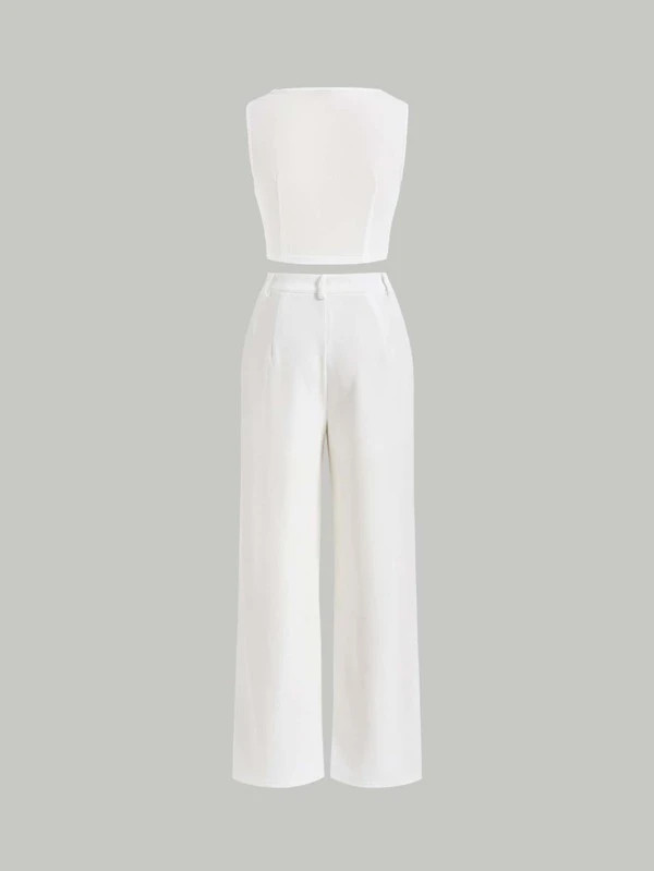 SHEIN MOD Solid Sweetheart Neck Top & Wide Leg Pants | SHEIN