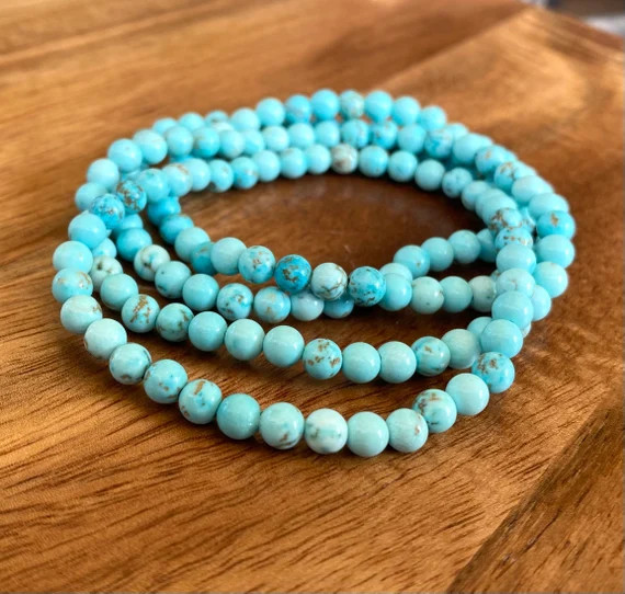 Turquoise Stretch Bracelet 4mm Energy Bracelet - wisdom - grounding - truth Turquoise Gemstone Be... | Etsy (US)
