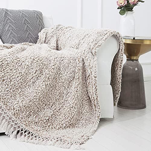 Sedona House Textured Throw Blanket Sharved Back Printing Sherpa Throw Blankets with Tassels (Lig... | Amazon (US)