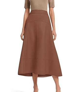 Jild Real Lambskin Leather Skirts for Women High Waist Classical Mid Length Going Out Skirt with ... | Amazon (US)