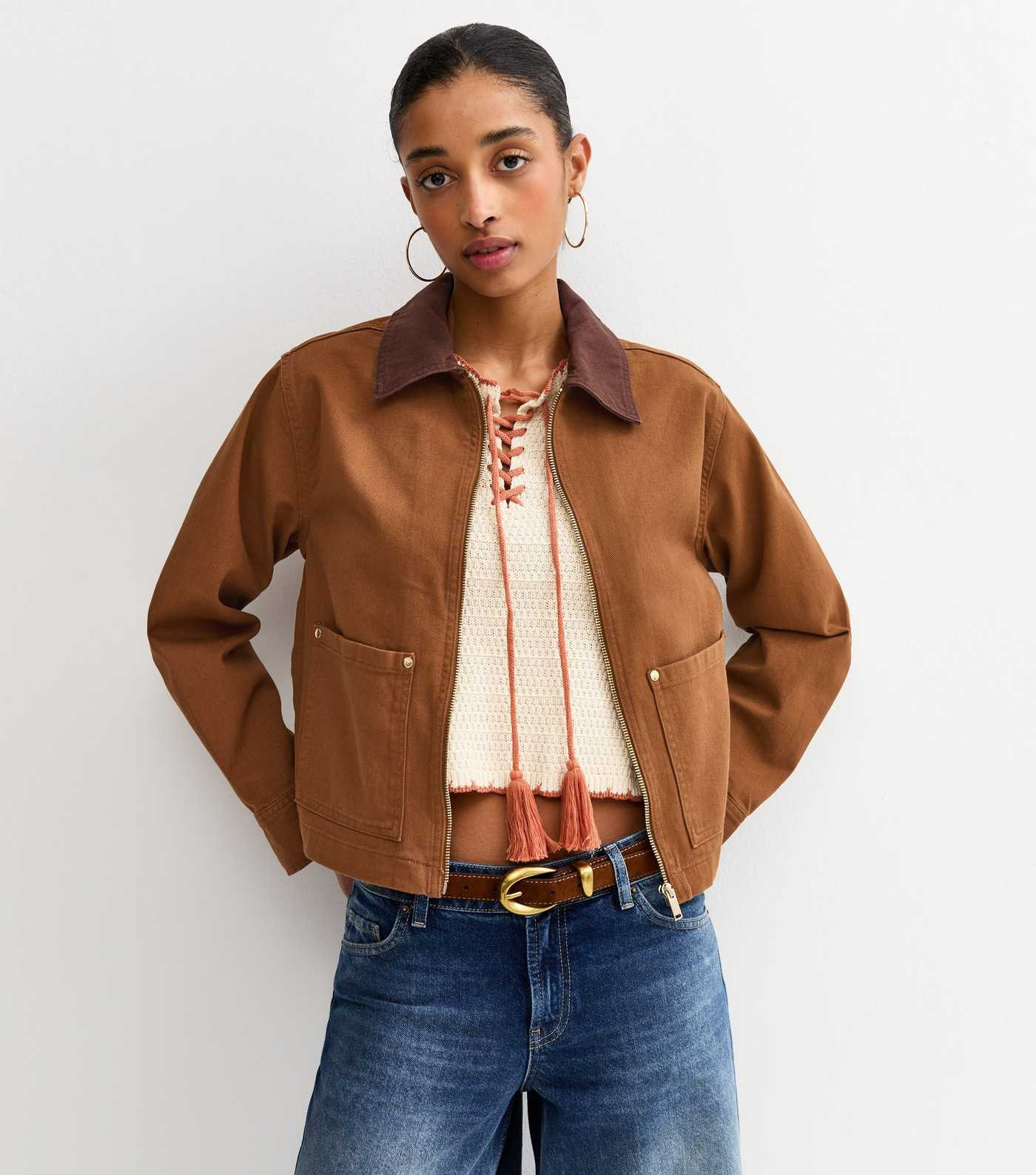 Dark Brown Contrast Collar Barn Jacket | New Look | New Look (UK)