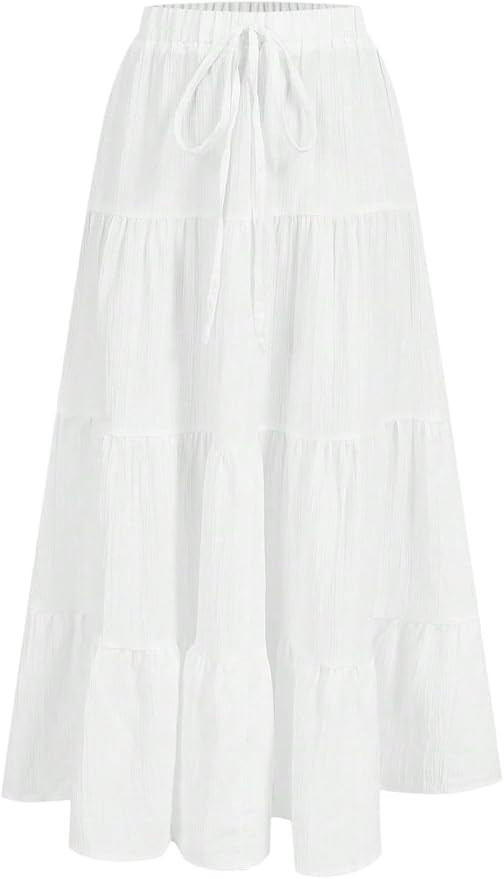 Floerns Women's Long Skirts Drawstring High Waisted Tiered Ruffle Clothes | Flowy skirt, elastic ... | Amazon (CA)