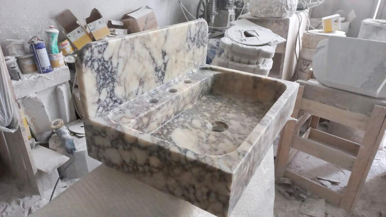 Calacatta Viola Antique Marble Sink With Backsplash, Farmhouse Sink, Wall Mount Sink, Powder Room... | Etsy (US)