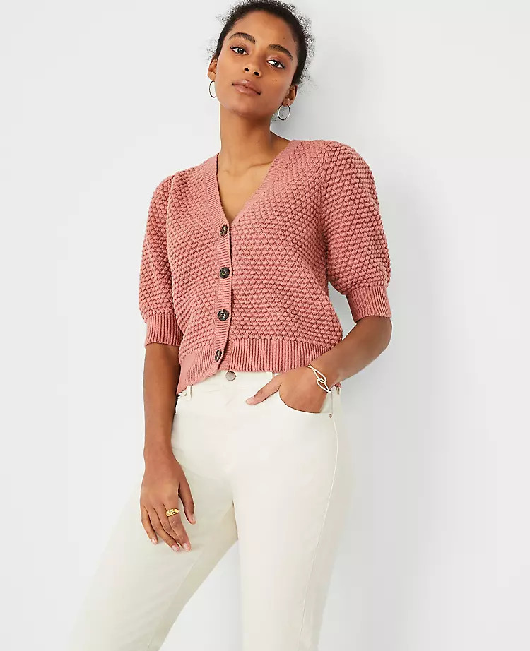 Stitchy V-Neck Cardigan | Ann Taylor | Ann Taylor (US)
