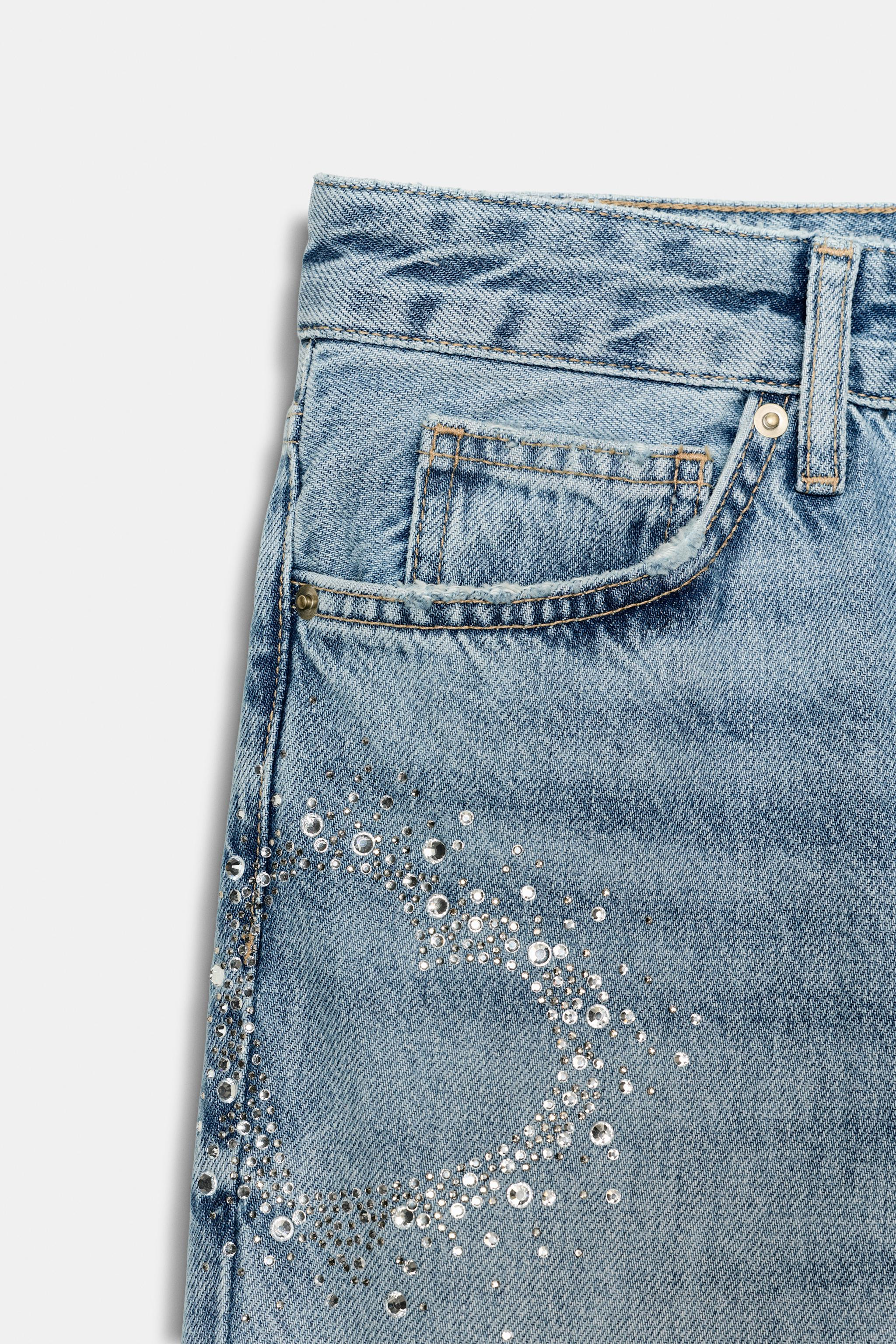 TRF LOW RISE SPARKLE WIDE LEG JEANS | Zara US