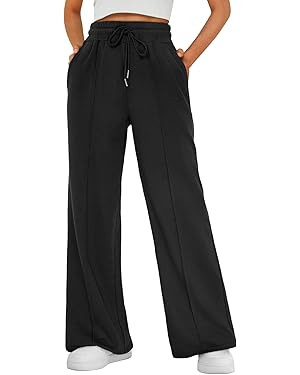 AUTOMET Womens Wide Leg Sweatpants High Waisted Baggy Pants Drawstring Athletic Joggers | Amazon (US)
