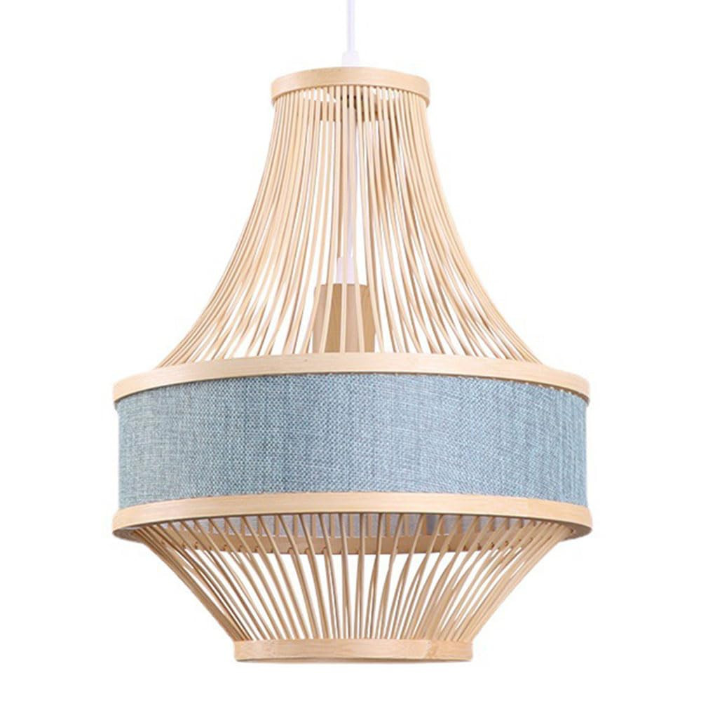 Blue Linen Lamp Shade Creative Chandeliers Farmhouse Bamboo Cage Wicker Pendant Light Fixtures E2... | Amazon (US)