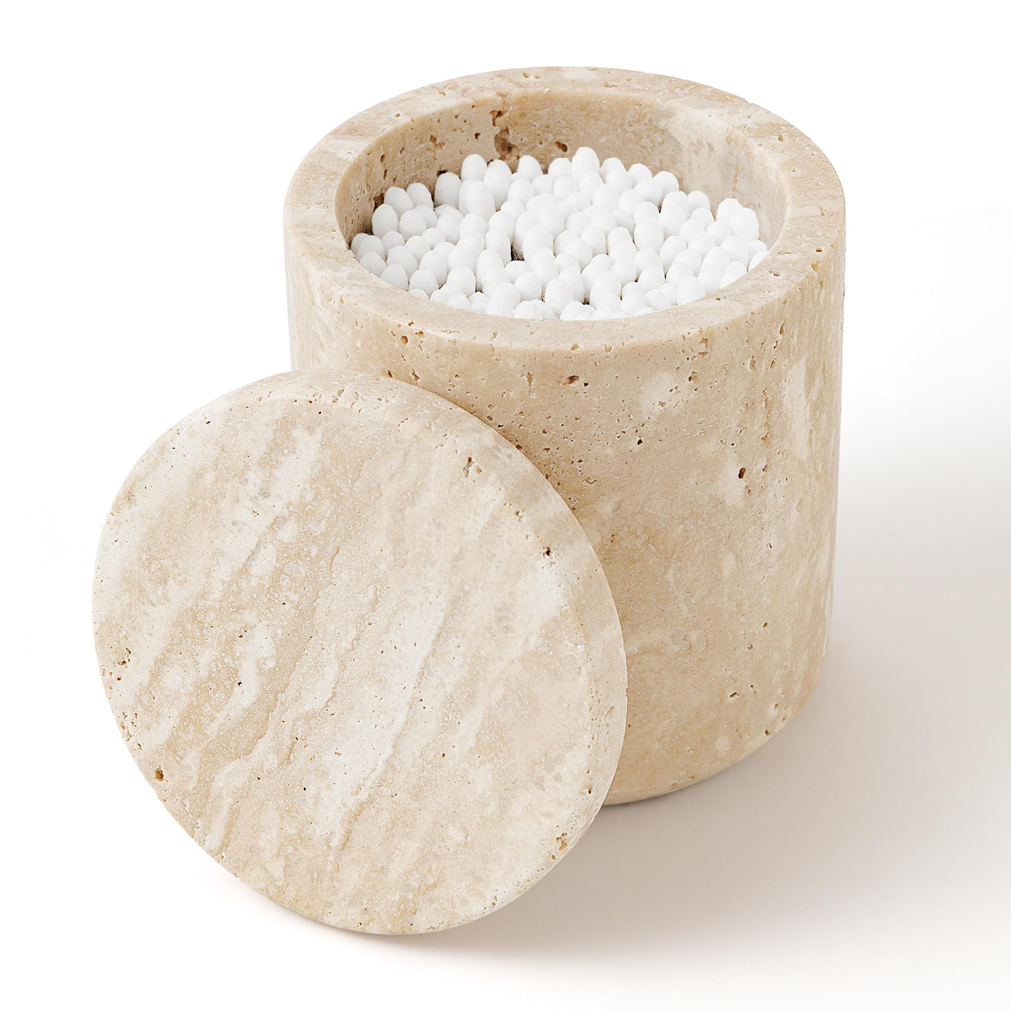 WORHE Travertine Qtip Holder Dispenser with Lid for Cotton Swabs,Balls,Pads,Floss Picks Large Cap... | Amazon (US)