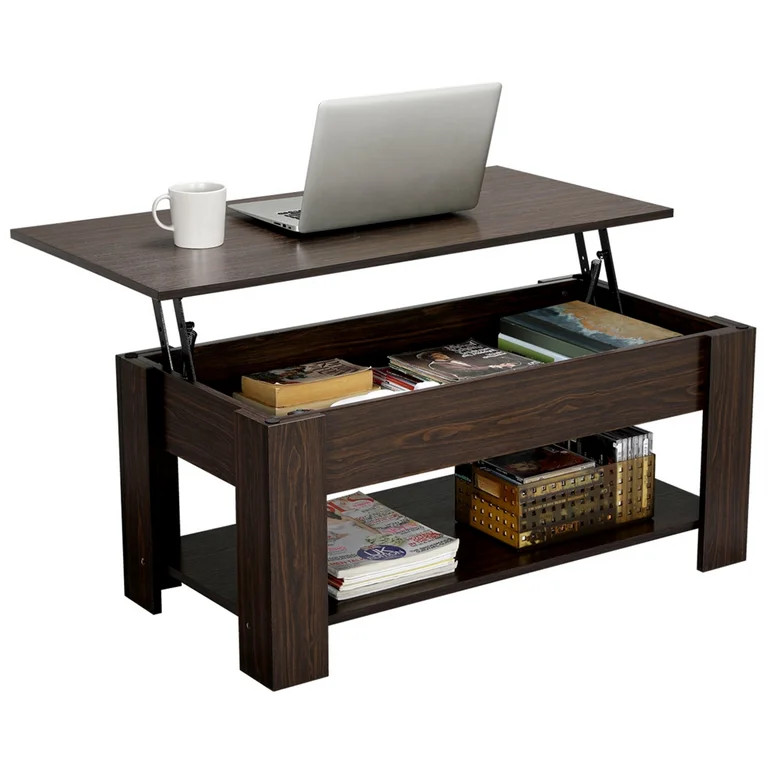 Renwick Modern 38.6" Wood Lift Top Coffee Table with Shelf for Livingroom, Espresso - Walmart.com | Walmart (US)