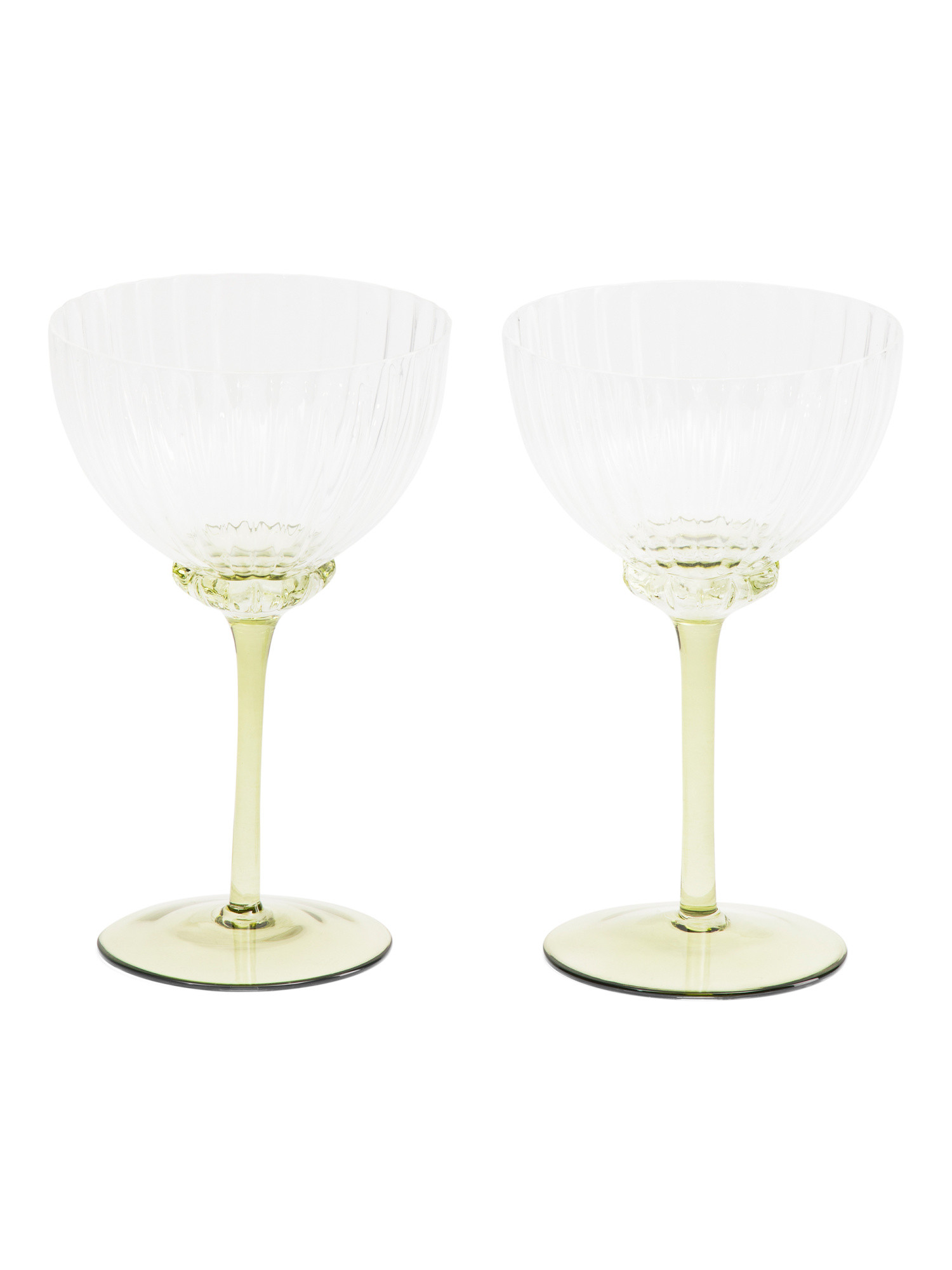 Set Of 2  Ribbed Coupe Glasses With Contrast Stem | TJ Maxx